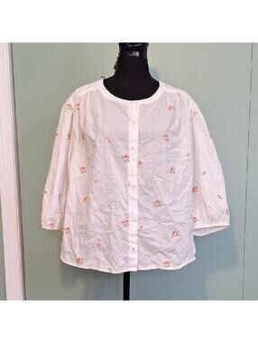 Nwt Old Navy White Sheer Floral Embroidered Blouse Size Lp